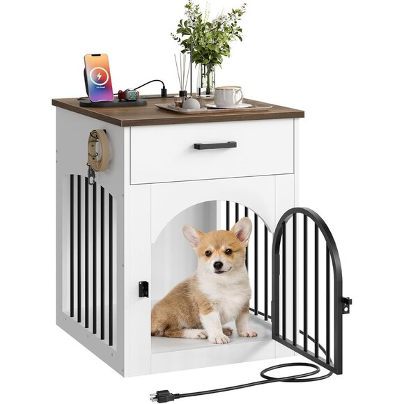 Other | Dog Crate Furniture Wooden Dog House With Charging Station And ...